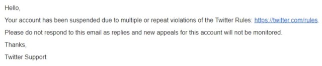 Twitter Support Suspended and No Appeal